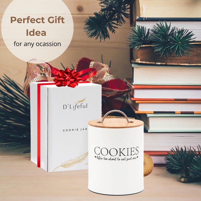D'Lifeful Cookie Jar with Airtight Bamboo Lid â€“ 0.6 Gallon Cute and Decorative Cookie Storage for Kitchen Countertop â€“ Farmhouse Storage Tin for Freshness â€“ Great Gift Idea - Image 5